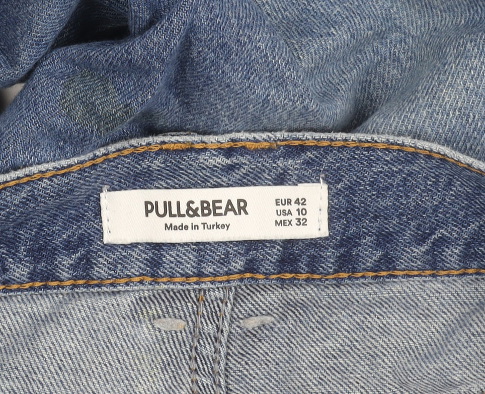 Pull&Bear Men's Blue 32in Regular Fit Distressed Straight Jeans