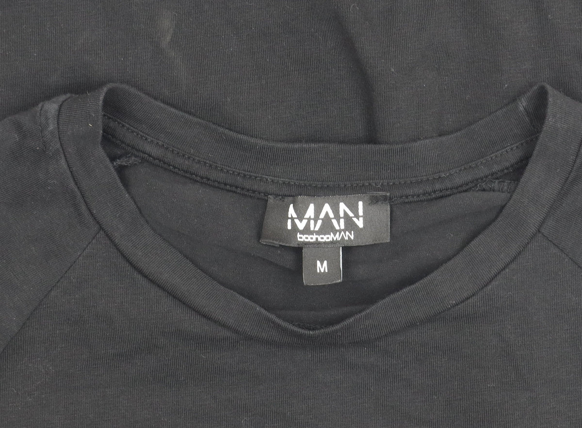 boohooMAN Men's Black Cotton Elastane Crew Neck T-Shirt Size M
