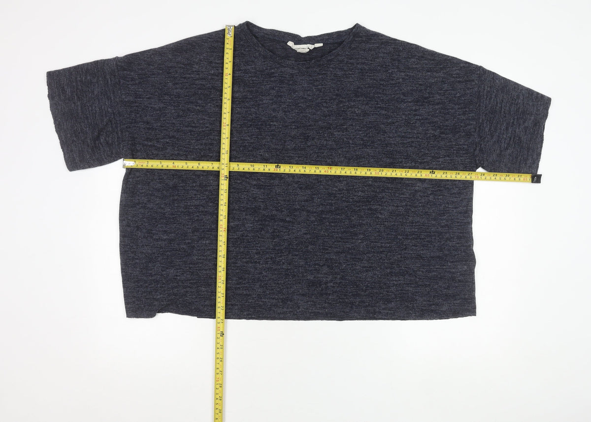 Zara Women Blue Cropped Relaxed Fit Jersey T-Shirt Size L