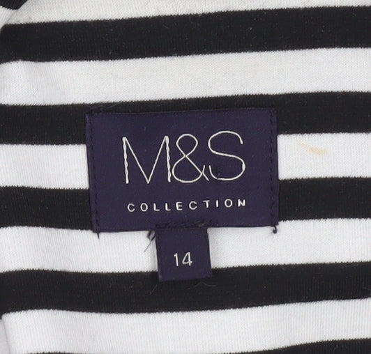 Marks & Spencer Women Black White Striped Blazer Size 14