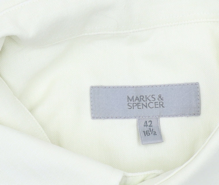 Marks & Spencer Men’s Ivory Short Sleeve Cotton Button-Up Shirt 16.5in