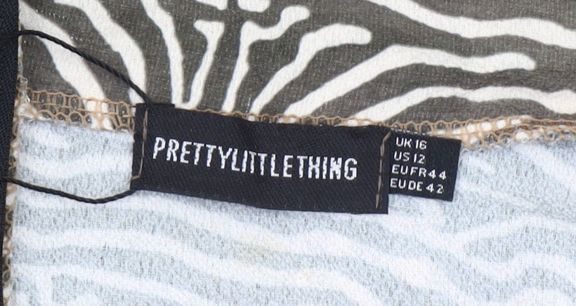 PRETTYLITTLETHING Women Brown Animal Print A-Line Skirt Size 16