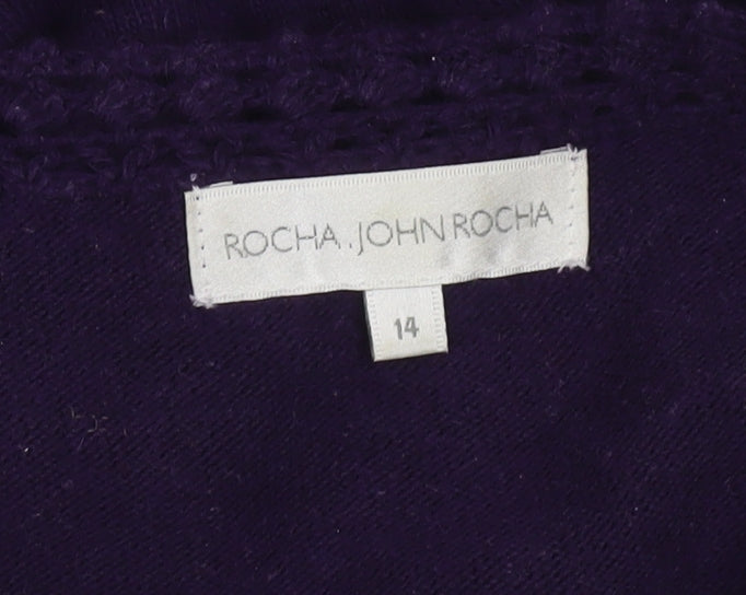 RJR.John Rocha Women Purple Knit Mini Dress Size 14 A-Line 3/4 Sleeve