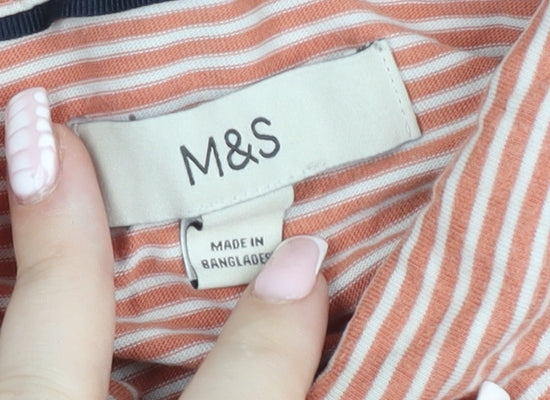 Marks & Spencer Womens Orange Striped Cotton Polo Shirt M