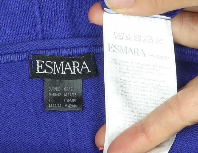 ESMARA Women's Blue 3/4 Sleeve Tunic Jumper Size M Scoop Neck Knitwear