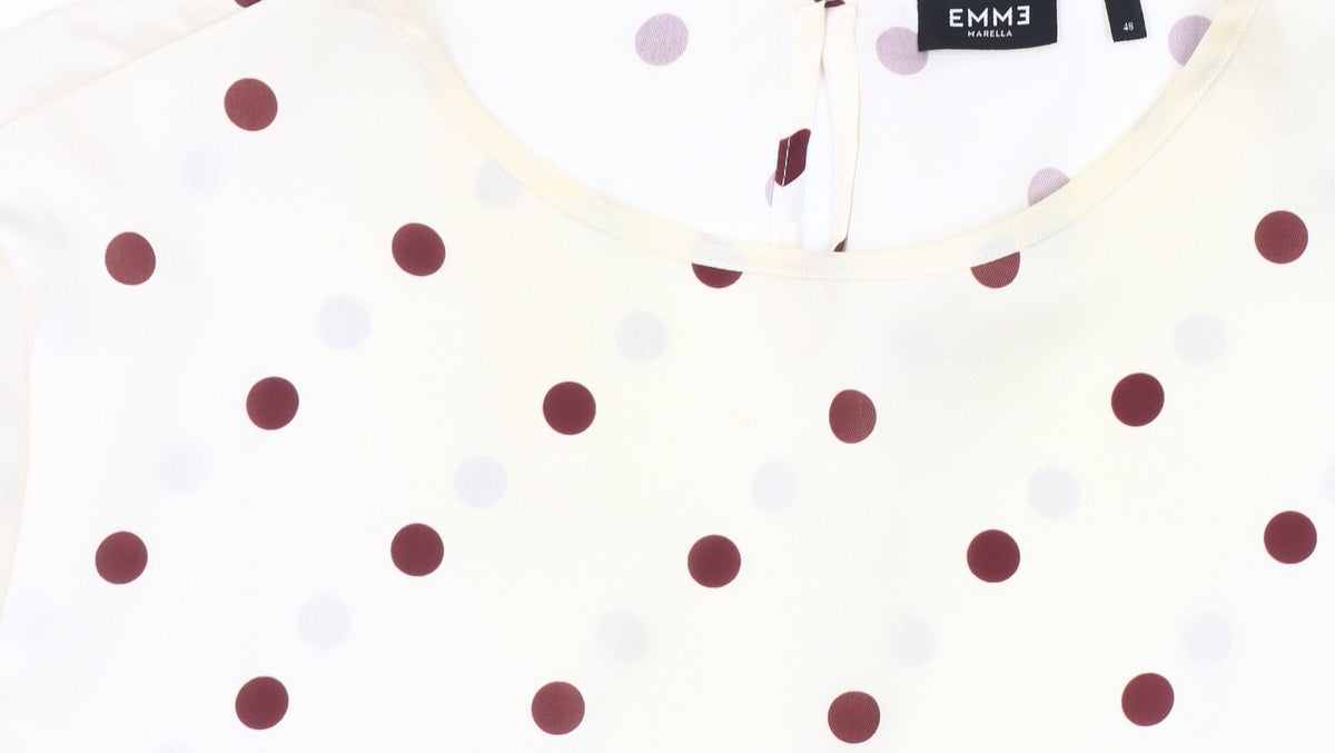 Emme Marella Women Ivory Polka Dot Long Sleeve Blouse Size 16