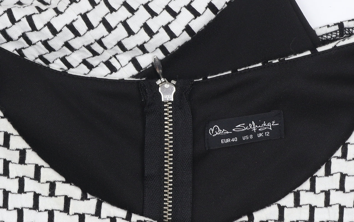 Miss Selfridge Women Black White Geometric Bodycon Dress UK 12