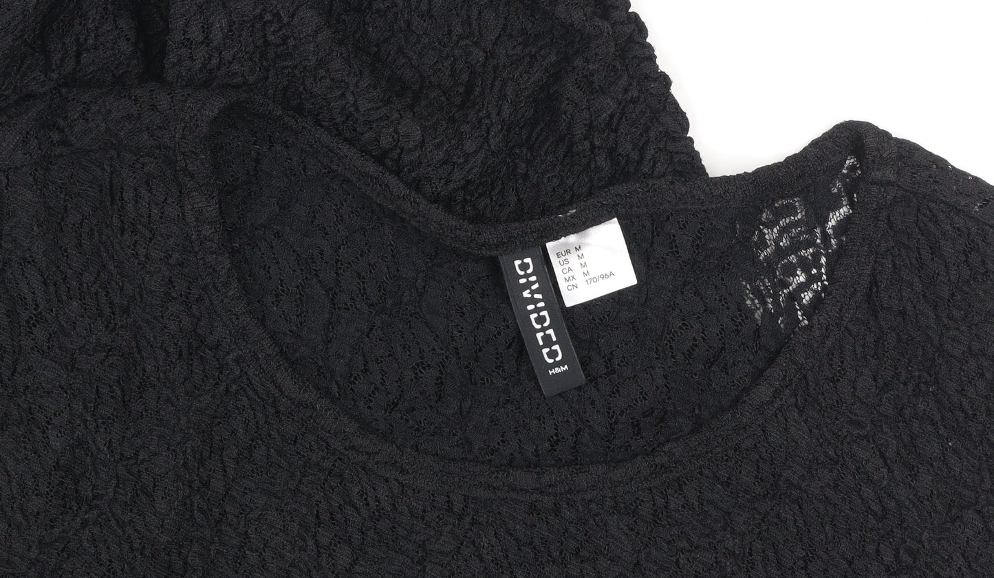 H&M Divided Women's Black Lace Bodycon Short Sleeve Dress Size 12