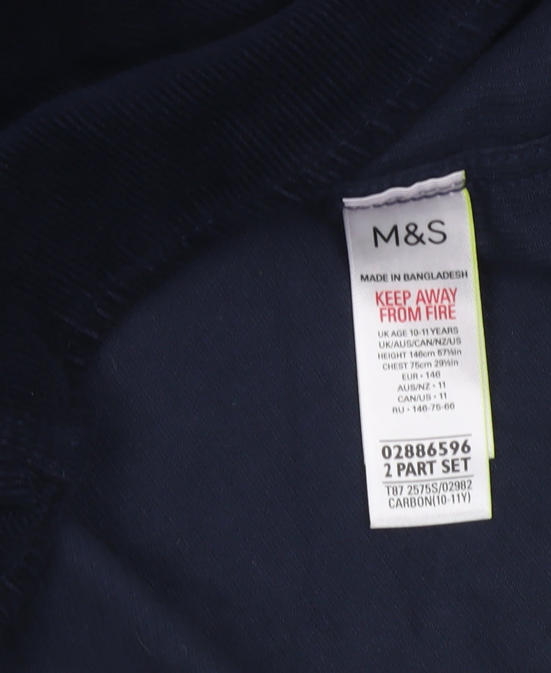 Marks & Spencer Boys Blue Corduroy Button-Up Shirt 10-11 Years