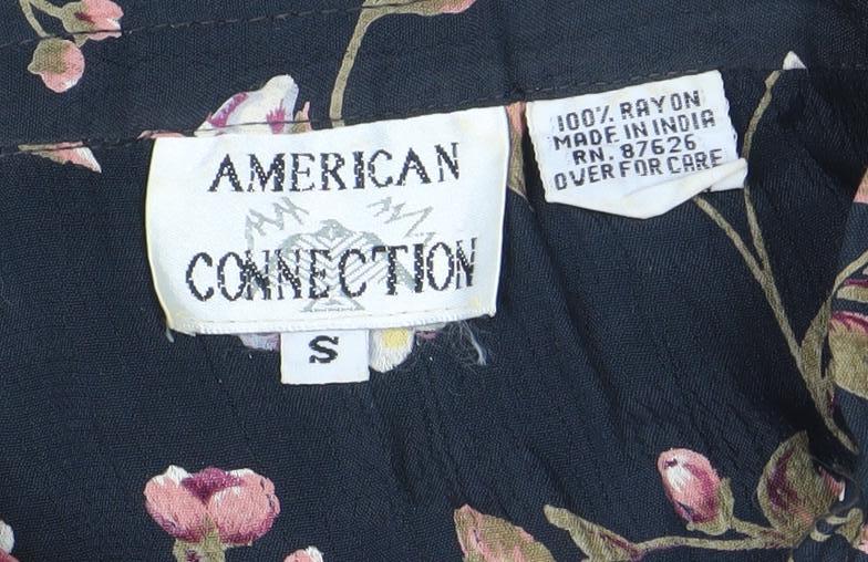 American Connection Women’s Black Floral Button Midi Skirt Size S Rayon