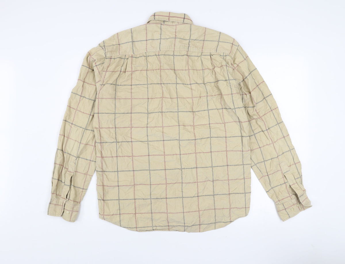 McNeal Men's Beige Check Corduroy Long Sleeve Cotton Shirt M