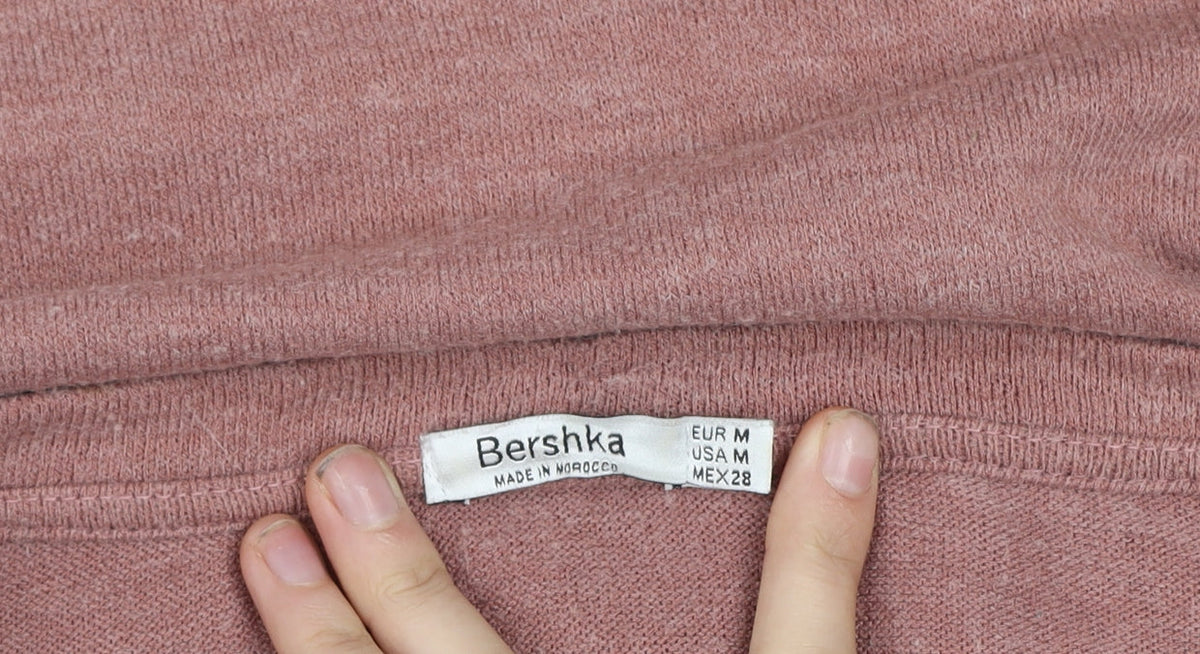 Bershka Women's Pink V-Neck Knit Jumper Size 12 Long Sleeve