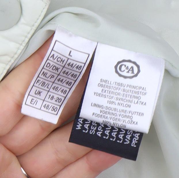 Brand and care label for C&A Women Ivory Puffer Jacket, size 18-20, Quilted Winter Coat