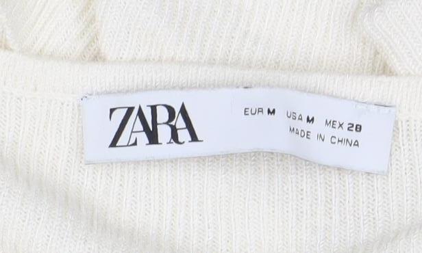 Zara Women Ivory Cropped 3/4 Sleeve Jersey Top Size 12