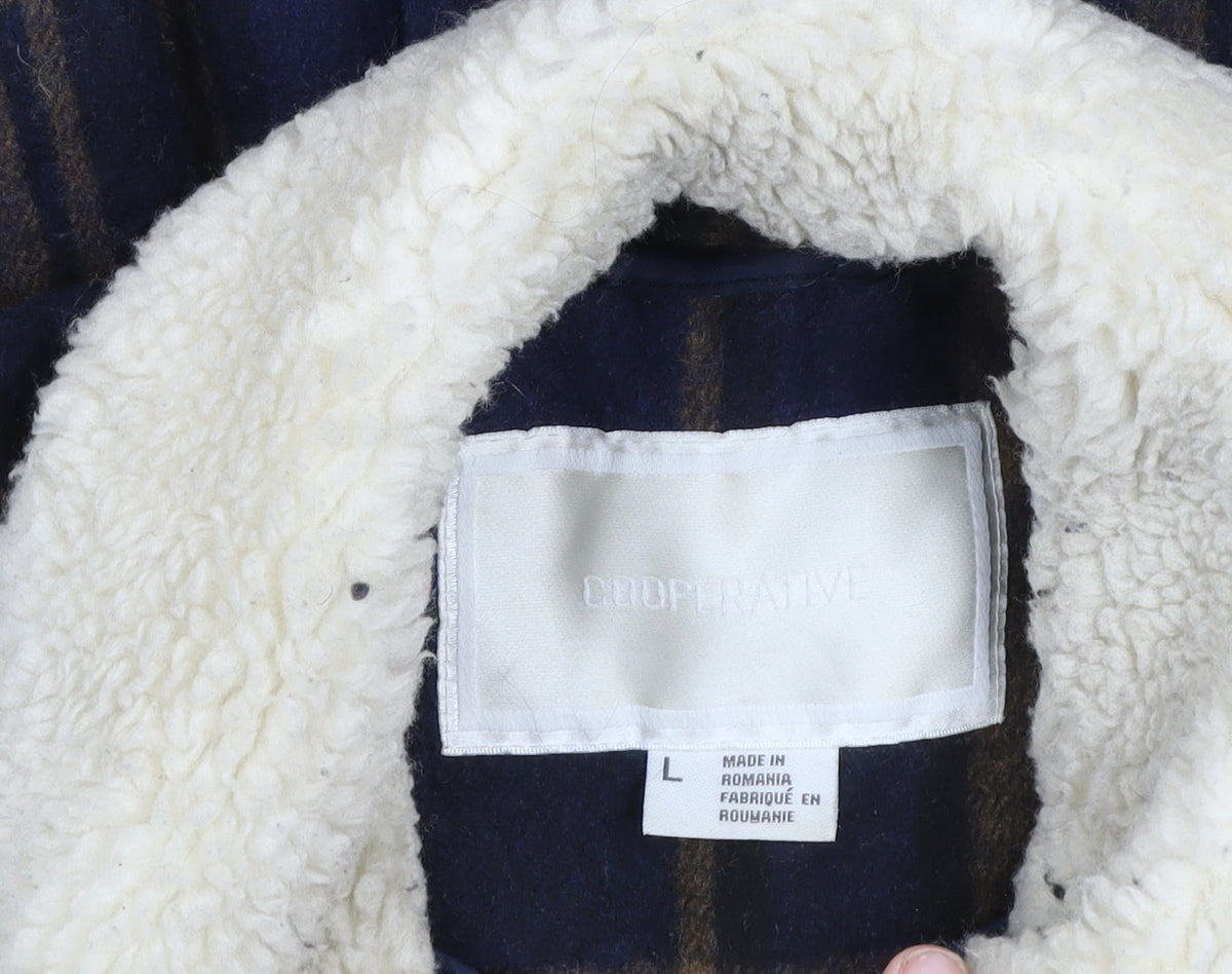 Additional view of Cooperative Women's Blue Check Wool Pea Coat Lined Mid-Length L