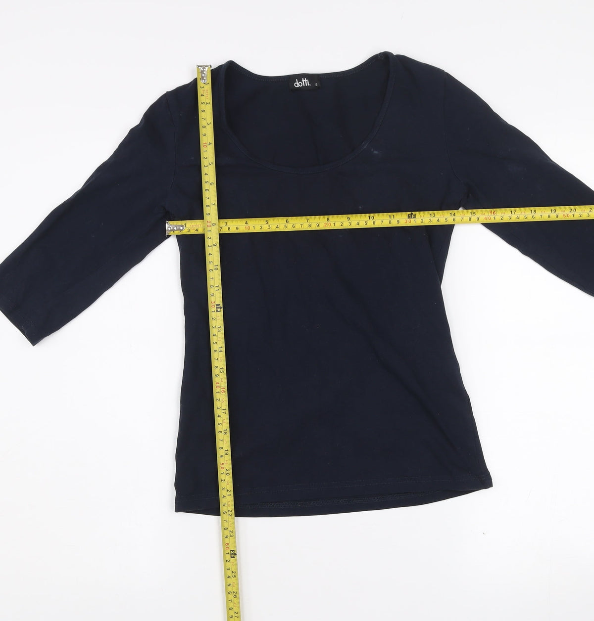 Dotti Women's Blue Scoop Neck 3/4 Sleeve Cotton T-Shirt Size S