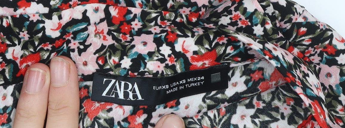 ZARA Womens Multicoloured Floral Pleated Short Flare Skirt XS