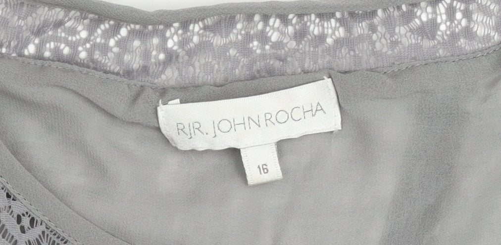 RJR John Rocha Women’s Grey Lace Neckline Tunic Blouse Size 16