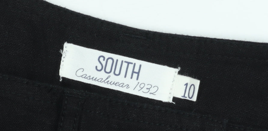 South Women’s Black Linen A-Line Skirt Size 10 Knee Length