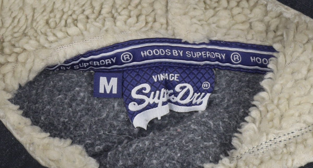 Superdry Womens Black Medium Pullover Hoodie Fleece Lined Casual