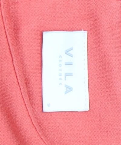 VILA Women's Pink Shift Knee Length Short Sleeve Dress S