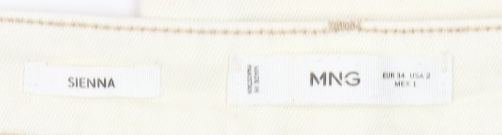 Mango Women's Ivory Straight Jeans Size 6 Sienna Style Frayed Hem