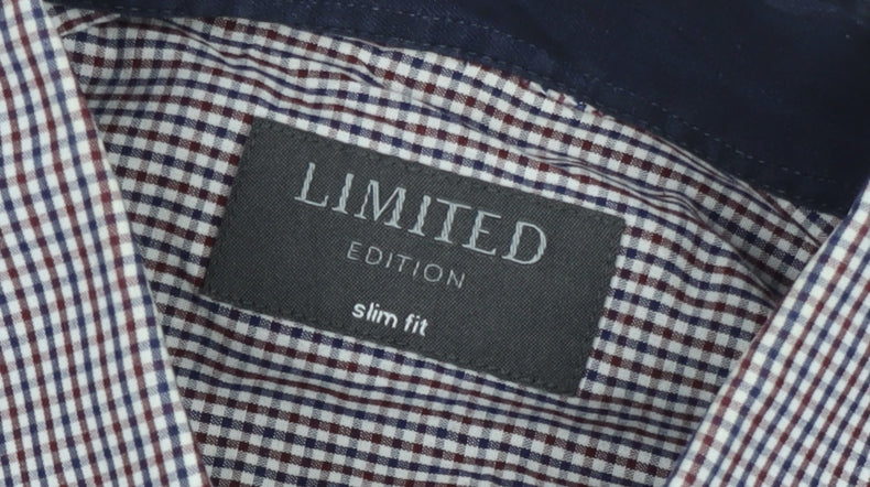 Marks & Spencer Men's Blue Check Slim Fit Long Sleeve Button-Up Shirt Size 16