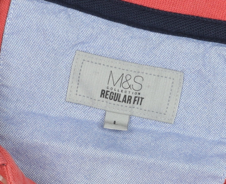 Marks & Spencer Men's Red Cotton Regular Fit Polo Shirt L