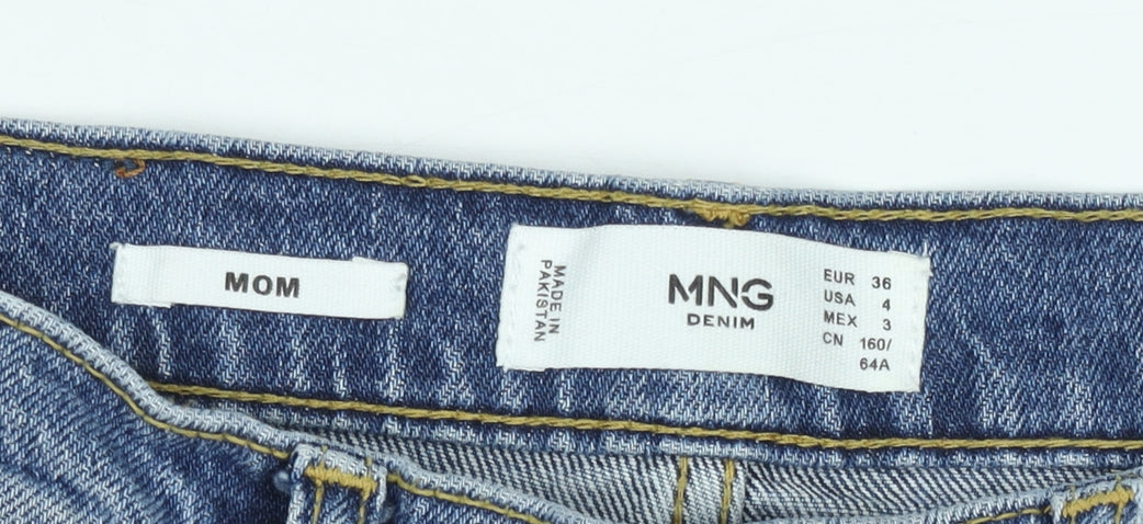Mango Women Blue High Rise Mom Jeans Size 8 Denim Regular Fit
