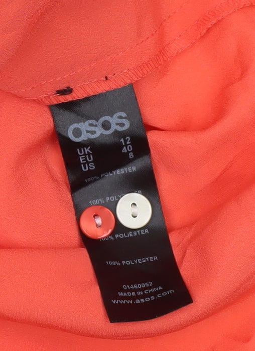 Brand and care label for ASOS Women's Orange Long Sleeve Blouse, size 12, Polyester Casual Top