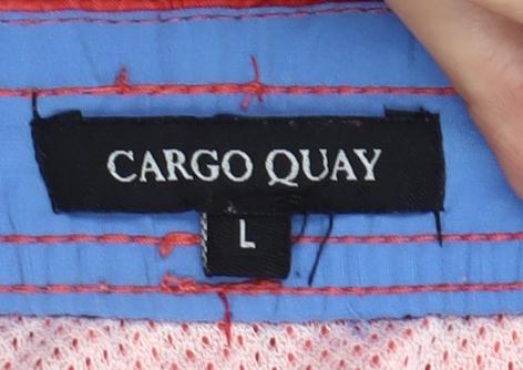 Brand and care label for Cargo Quay Men's Red Swim Shorts L Drawstring Quick Dry Nylon