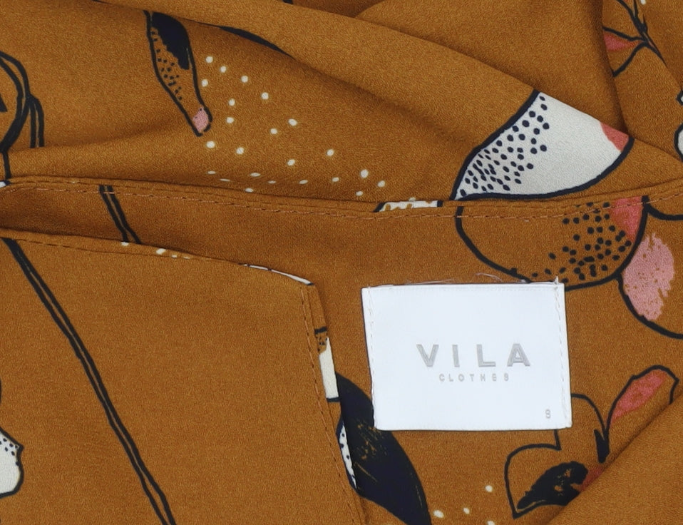 VILA Womens Brown Floral Long Sleeve Tunic Blouse Size S
