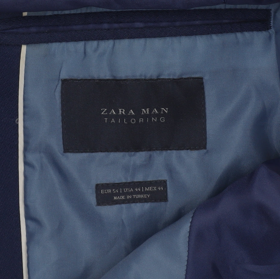 Zara Man Blue Slim Fit Two Button Blazer Jacket Men’s 44 XL Formal