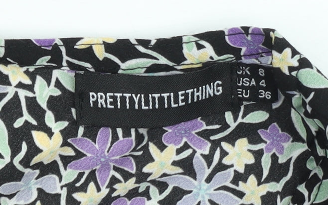 PRETTYLITTLETHING Women's Multicoloured Floral Skater Dress Size 8