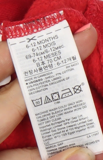 GAP Baby Unisex Red Hooded Classic Logo Fleece Jacket 6-12 Months