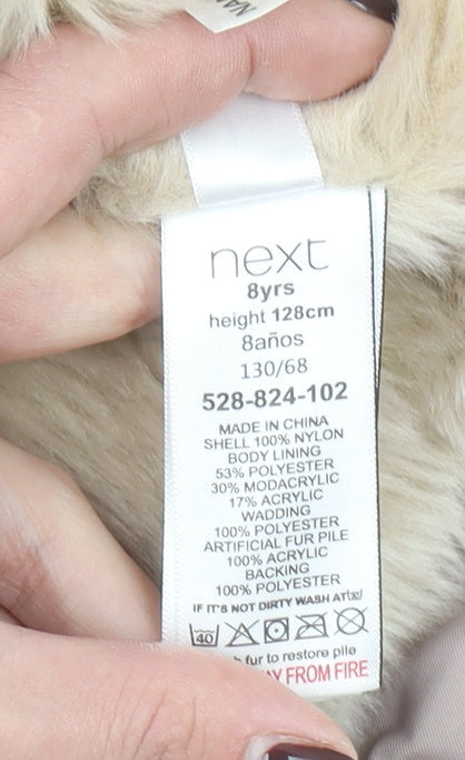 Next Girls Beige Faux Fur Hooded Long Parka Coat 8 Years