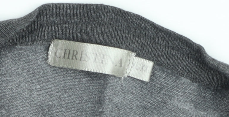 Christina Lehr Women's Grey Floral Wool Cashmere Cardigan M