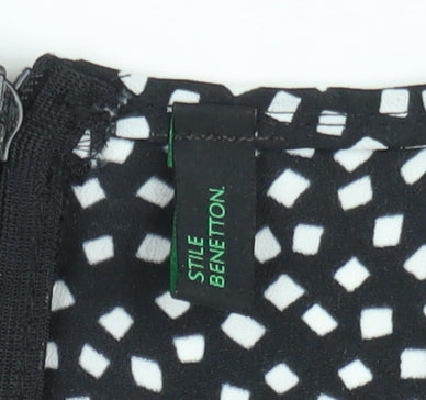 United Colors of Benetton Women Black Geometric A-Line Knee Length Dress Size M