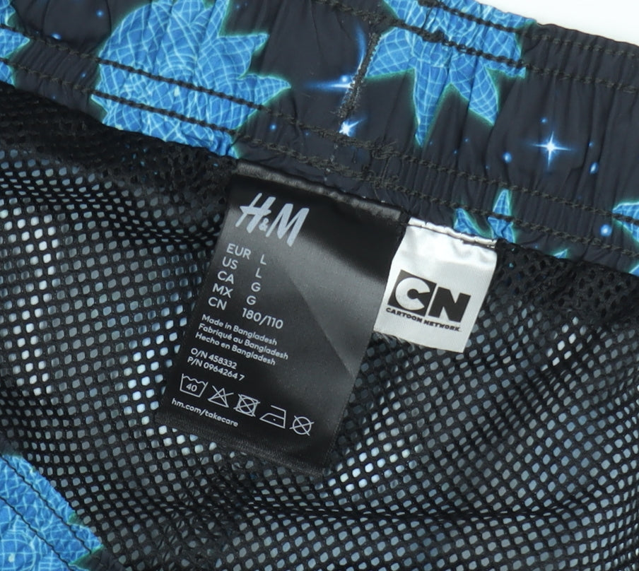 Brand and care label for H&M men’s blue cartoon network swim shorts l quick dry