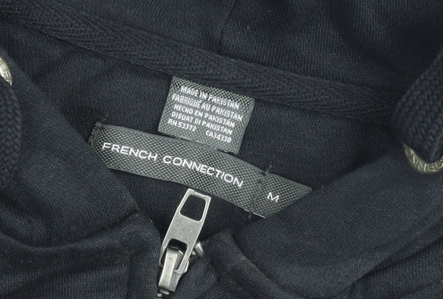 Brand and care label for French Connection Men's Blue Hooded Zip-Up Jacket, size M