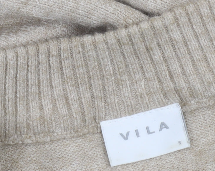 Vila Women Beige V-Neck Knit Pullover Jumper Size S