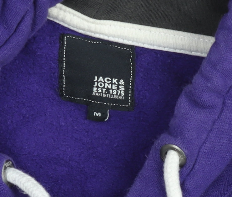 Jack & Jones Mens Purple Pullover Hoodie M Graphic Print Fleece
