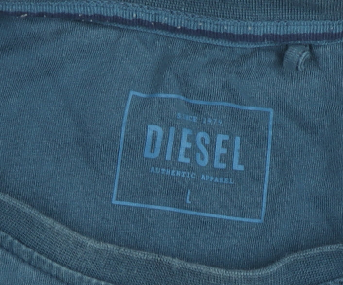 Diesel Men's Blue Logo Graphic Crew Neck Cotton T-Shirt Size L