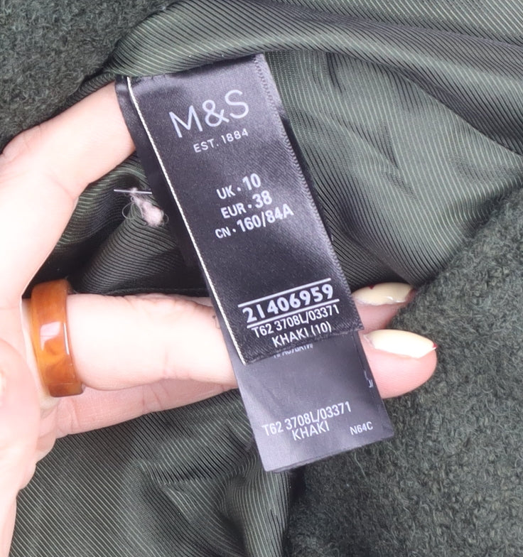 Marks & Spencer Women’s Green Wool Blend Double-Breasted Pea Coat Size 10