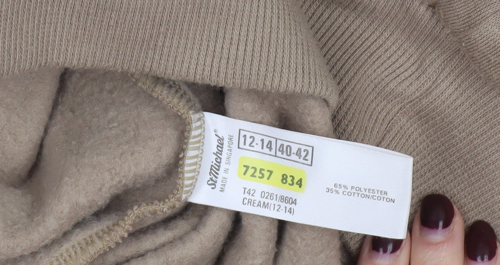 Marks & Spencer Women Beige Cream 1/4 Zip Sweatshirt Size 12-14
