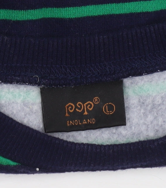 Pep&Co PEP England Womens Navy Green Striped Pullover Sweatshirt L