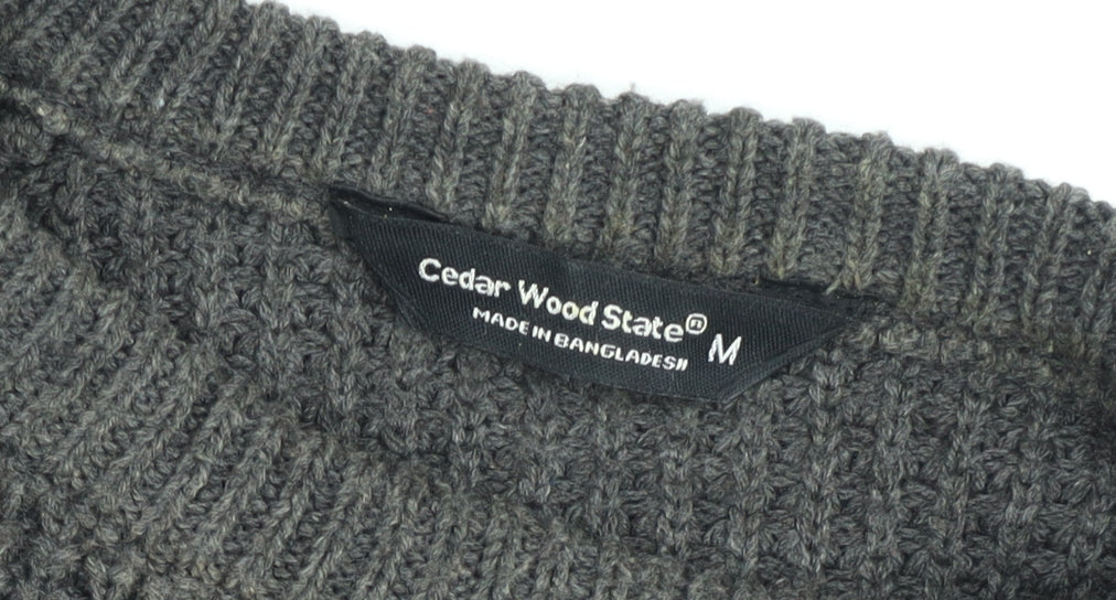 Cedarwood State Women's Grey Waffle Knit Crew Neck Jumper Size M