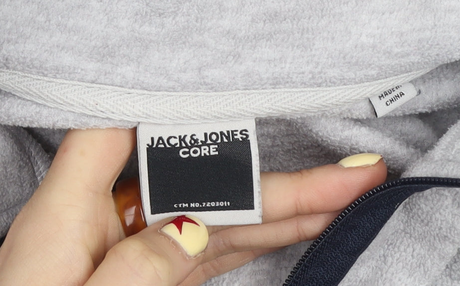 Jack & Jones Mens Grey Blue Half Zip Fleece Sweatshirt Size S