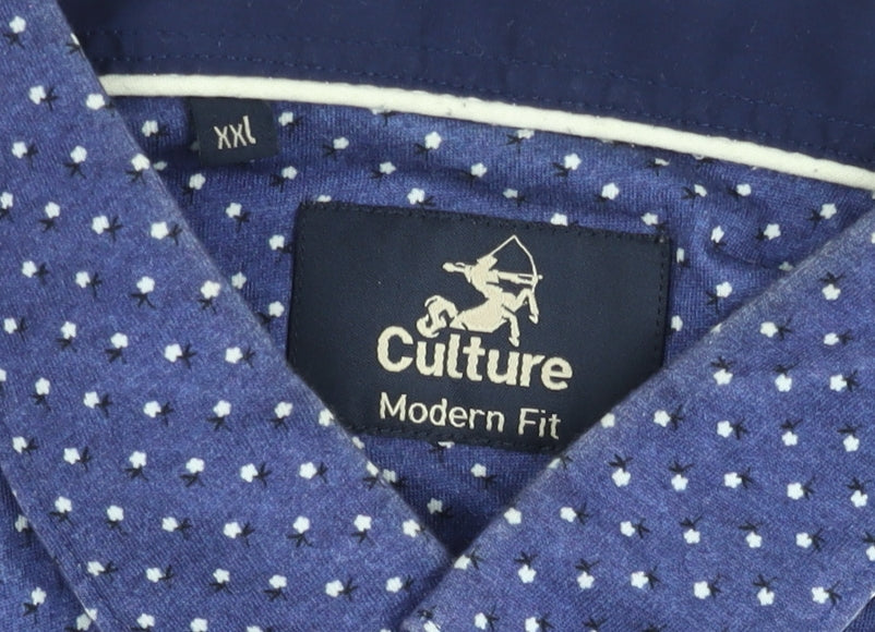 Culture Men's Blue Geometric Polo Shirt 2XL Regular Fit