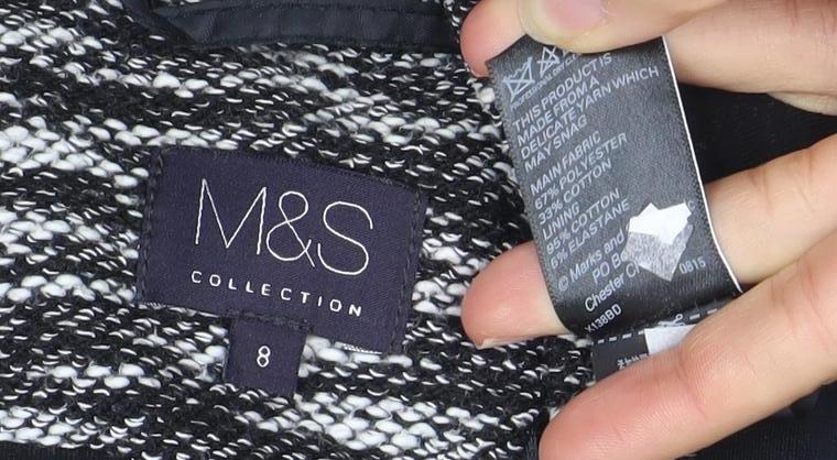 Marks & Spencer Womens Black White Size 8 Open Knit Cardigan